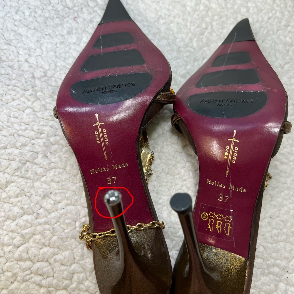 Vintage Artisti Romani Athens T strap Genuine Leather Pointed Toe Heels 36 6.5-7 - Picture 8 of 15